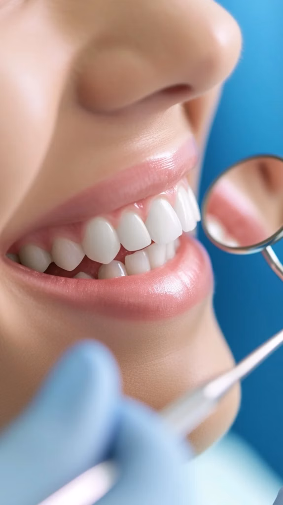 Close Up Of Smiling Woman Getting Teeth Examined